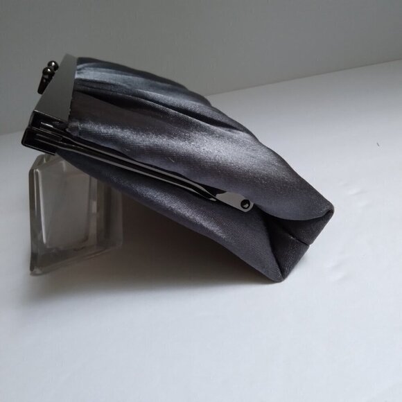 'Blaire' Slate Grey Satin & Gunmetal Silver Shoulder Strap Frame Clutch Bag - Picture 3 of 10